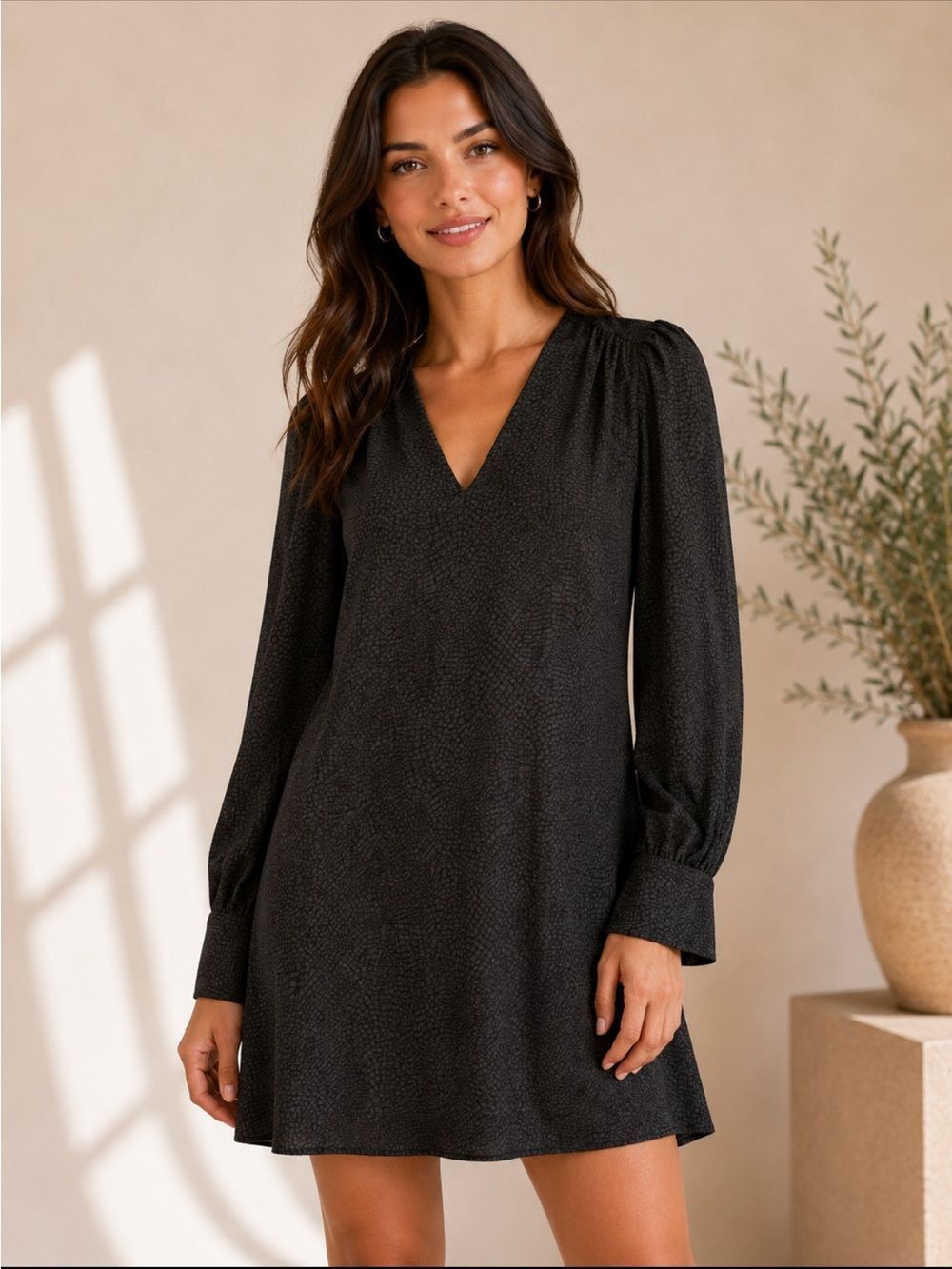 a new day Black V-Neck Long-Sleeve Mini Dress
